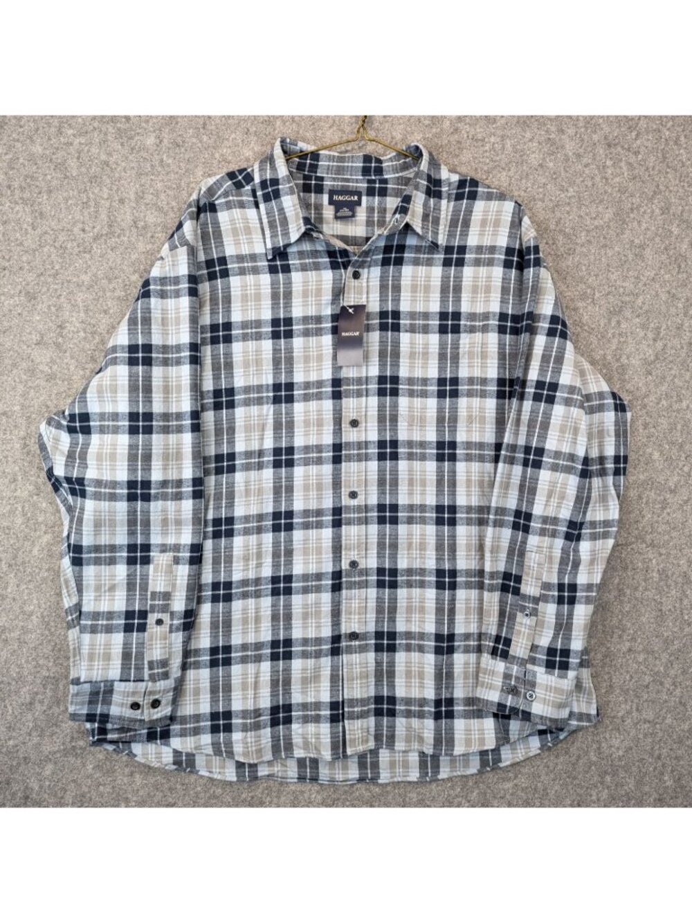Haggar Plaid Flannel Button Up Down Shirt Mens 2XL Plaid Navy Blue NWT